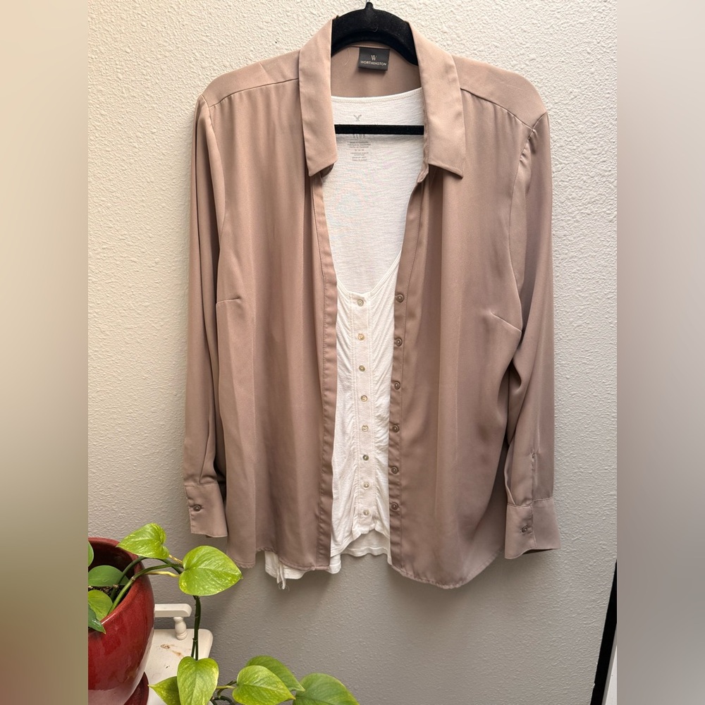 Worthington Women's Beige Button-Down Shirt